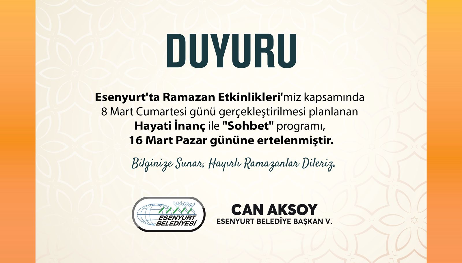 Hayati İnanç Sohbeti Erteleme