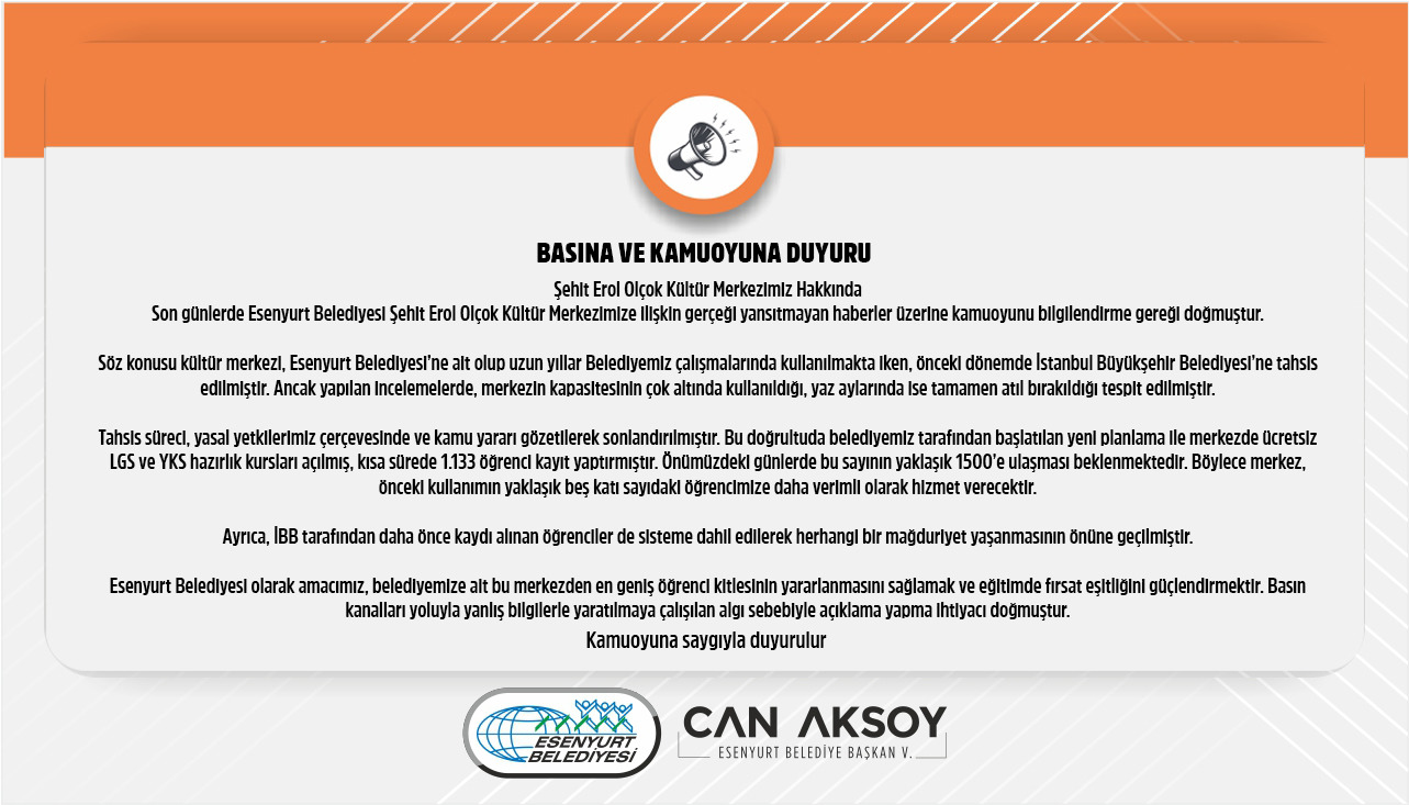 Basına ve Kamuoyuna Duyuru